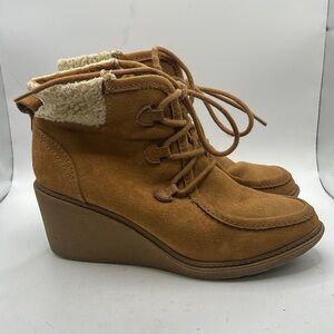 Mad Love Lace Up Booties Wedges Brown Womens Size 7